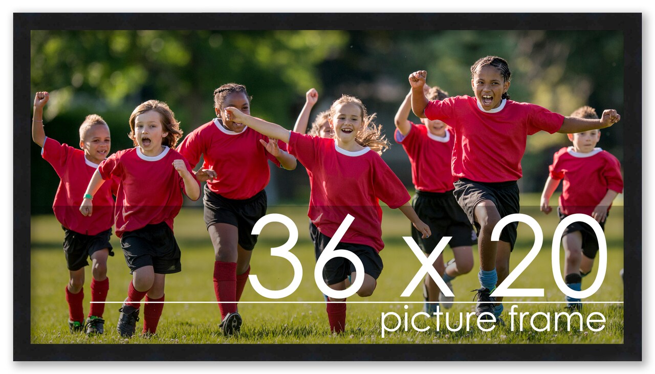 36x20 Simple Black Picture Frame - UV Acrylic, Foam Board Backing, Hanging Hardware